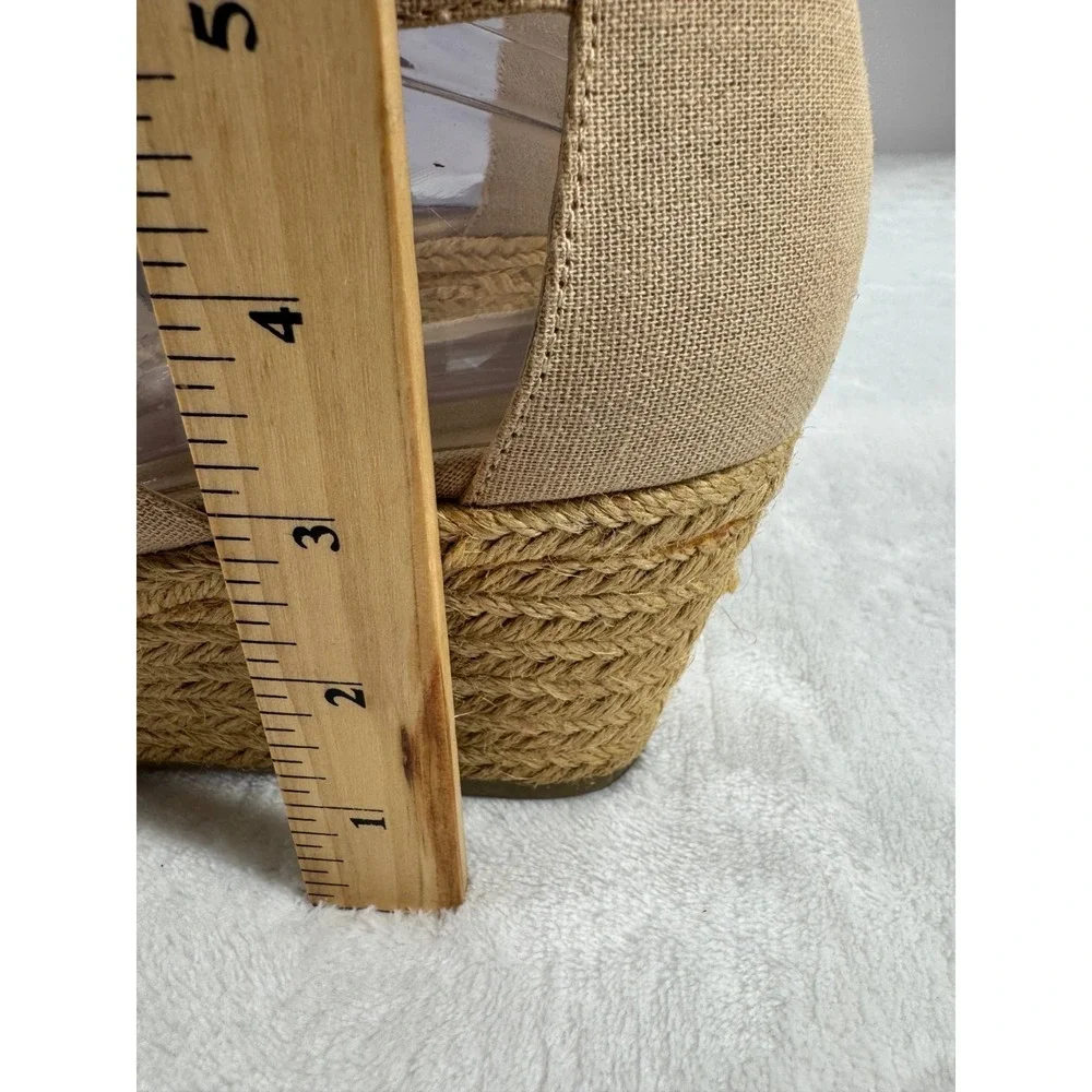 Lauren Ralph Lauren Kelcie Canvas Espadrille‎ Wedge Sandals 9B Women's Beige